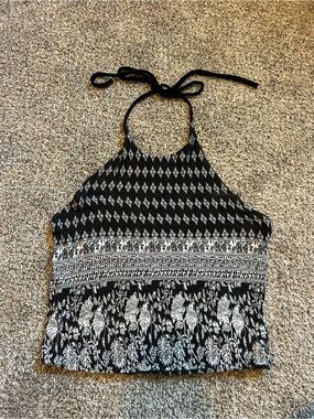 Tilly's Black and White boho Halter Crop Top very soft and stretchy